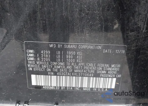 2020 Subaru Impreza Sport 5-Door from USA, damaged, VIN 4S3GTAL6XL3710649